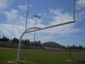 THE SOUTH GOALPOSTS ON MOUNTAIN VIEW'S NEW FOOTBALL FIELD.